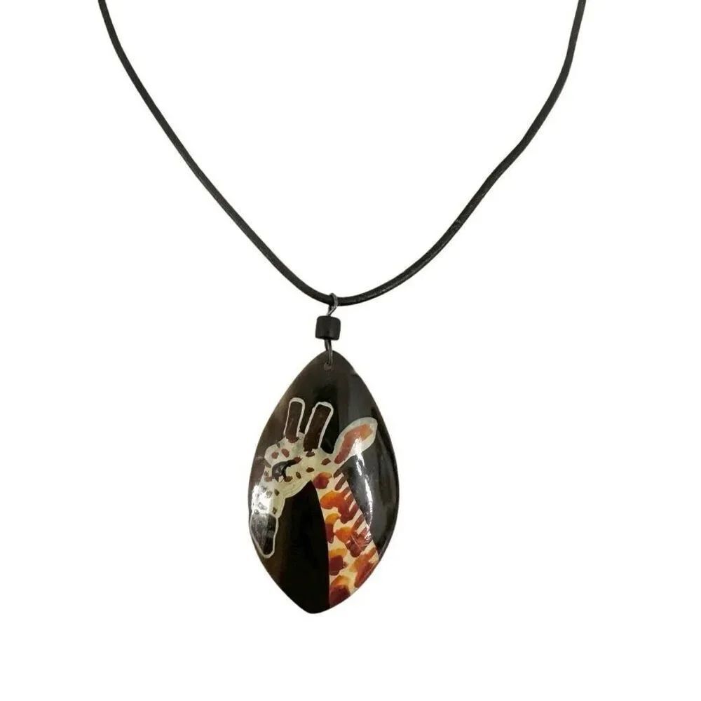 Hand painted giraffe pendant necklace on cord